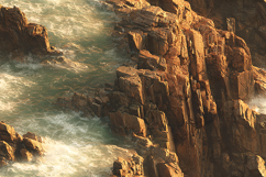 Golden Sunset Rocky Coast Waves Aerial View Texture Product Image 1