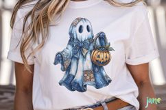 Retro Halloween Blue Denim Ghost Sublimation Clipart Product Image 2