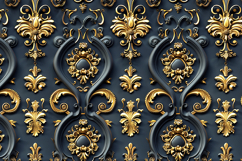 Dark blue and gold ornate wallpaper design Product Image 1