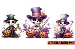 Watercolor Cute skeleton halloween sublimation , PNG Product Image 1