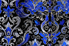 Black Blue Silver Damask Luxury Ornate Seamless Texture Product Image 1