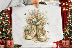 Vintage Floral Sneakers PNG Design | Wildflower Boots Sublim Product Image 1