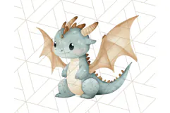 Watercolor Baby Dragon Clipart, Cute Nursery Fantasy PNG Product Image 3