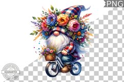 Floral Crown Gnome Rides A Bike Sublimation Clipart Design Product Image 1
