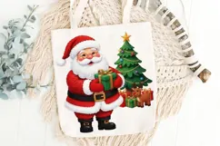 Faux Yarn Santa Holding Presents Christmas Sublimation Png. Product Image 5