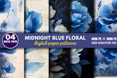 Midnight Blue Floral Backgrounds Bundle PNG Product Image 6