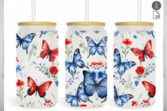 Patriotic Butterfly Watercolor Tumbler 16 oz Libbey Glass Ca Product Image 1
