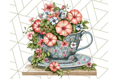 Vintage Floral Teacup Clipart PNG, Blooming Teacups Clip Art Product Image 5