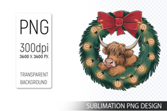 Cute Christmas Highland Cow , Animal Sublimation Clipart PNG Product Image 1