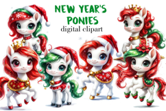 New Year&#039;s Ponies Digital Clipart. Christmas Holiday Set. Product Image 1
