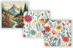 Comic Wildflowers Seamless Digital Paper, Cute Cartoon Product Image 5