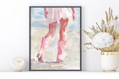Watercolor Coastal Cowgirl Boots Beach Print Product Image 5
