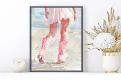 Watercolor Coastal Cowgirl Boots Beach Print Product Image 5