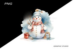 Blue Snowman Clipart, Gold and Blue Chistmas Clipart Product Image 1