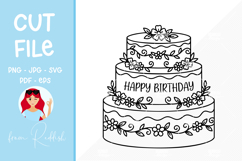 Floral birthday cake Line Art Cut File Product Image 1