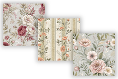 Grey Toile Digital Paper Pack, Vintage Floral Toile, Gingham Product Image 5