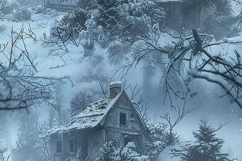 Snowy Winter Cabin Landscape Frost Texture Background Product Image 1