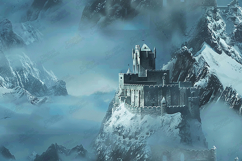 Mystic Snow Castle on Mountains Fantasy Winter Background Product Image 1