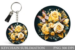Butterflies Keychain Design. Round Keychain Roses Product Image 1