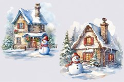 Snowman clipart, Cottage clipart, Christmas bundle clipart Product Image 4