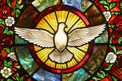 Stained glass window with a dove in flight Product Image 1