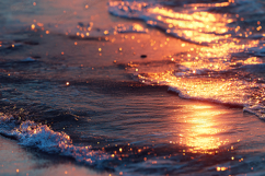Sunset Shoreline Waves Warm Reflective Ocean Background Product Image 1