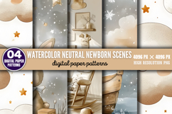 Watercolor Neutral Newborn Scenes Paper PNG Product Image 1