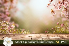 Flowers Background Mockup, Wooden Table Background Product Image 1