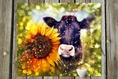 Cow & sunflowers | 9 Skinny tumbler Sublimation designs, JPG Product Image 5