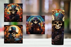 Stained Glass Skull Halloween Tumbler Wrap Sublimation Desin Product Image 1