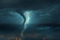 Tornado Lightning Strike Over City Dark Sky Backdrop Product Image 1