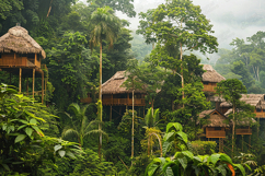 Jungle Treehouse Resort Wallpaper | Rainforest Cabin View Product Image 1