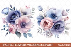 Pastel Flowers Watercolor Clipart, Watercolor Flowers Product Image 1