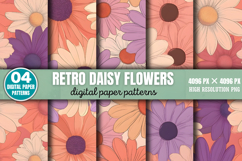 Retro Daisy Flowers Pattern Digital Paper Background PNG Product Image 1
