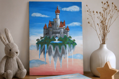 Floating castle on the rock island painting print. Fairytale Product Image 4