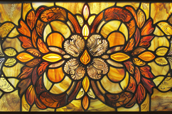 Amber Red Stained Glass Ornamental Floral Art Design Product Image 1
