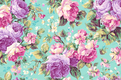 Elegant Vintage Floral Pattern with Pink and Purple Roses Product Image 1