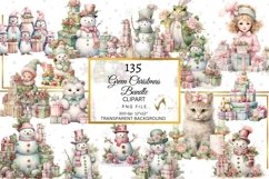 Shabby Green and Pink Christmas Bundle Clipart, Green Xmas Product Image 6
