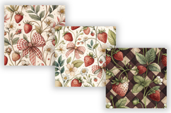 Vintage Strawberry Gingham Digital Paper, Seamless pattern Product Image 5