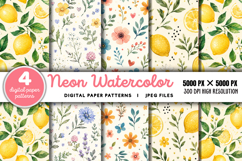 Neon Watercolor Stripes Pattern Paper JPG Product Image 1