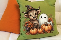 Halloween Ghost And Highland Cow Png, Floral Halloween Png. Product Image 5