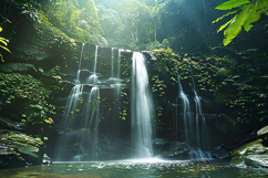 Tropical Jungle Waterfall with Sunlit Mist Background Product Image 1
