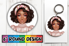 Radiant Circle Sublimation Keychain, Afro Girl Product Image 1
