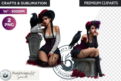 Gothic Girls with raven and roses fantasy PNG Clipart Product Image 1