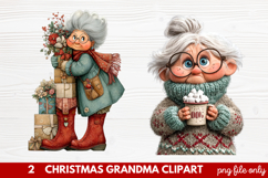 Christmas Grandma Clipart | Cute Holiday Granny PNG Illustra Product Image 1