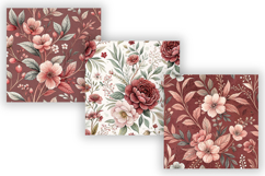 Dusty Red Floral Seamless Pattern Bundle, Romantic Vintage Product Image 7