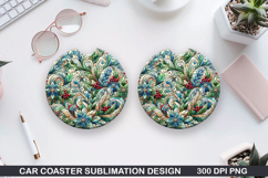 Flower Car Coaster Sublimation| Winter Flowers Coaster PNG Product Image 1