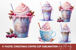 Pastel Christmas Coffee Cup Sublimation Clipart Product Image 1