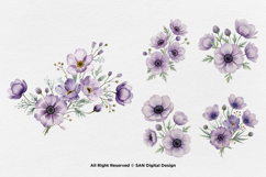 15 Bundle Watercolor Anemones Flower Wall Art Botanical Product Image 5