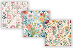 Cute Kawaii Wildflowers Seamless Pattern, Pastel Floral Product Image 3